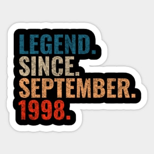 Legend since September 1998 Retro 1998 birthday shirt Sticker